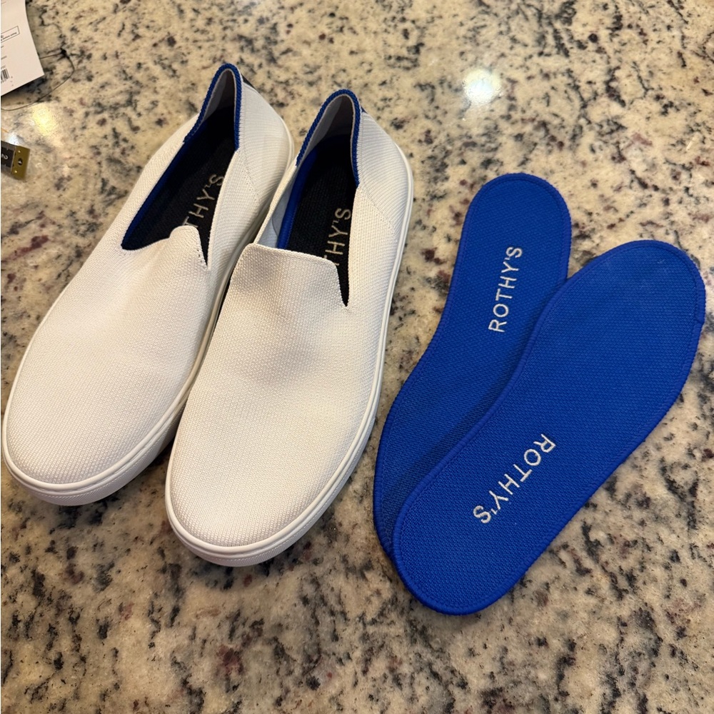 Rothy's Women’s White and Blue Slip-On Loafers